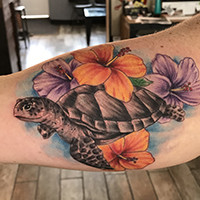 sea turtle with flowers